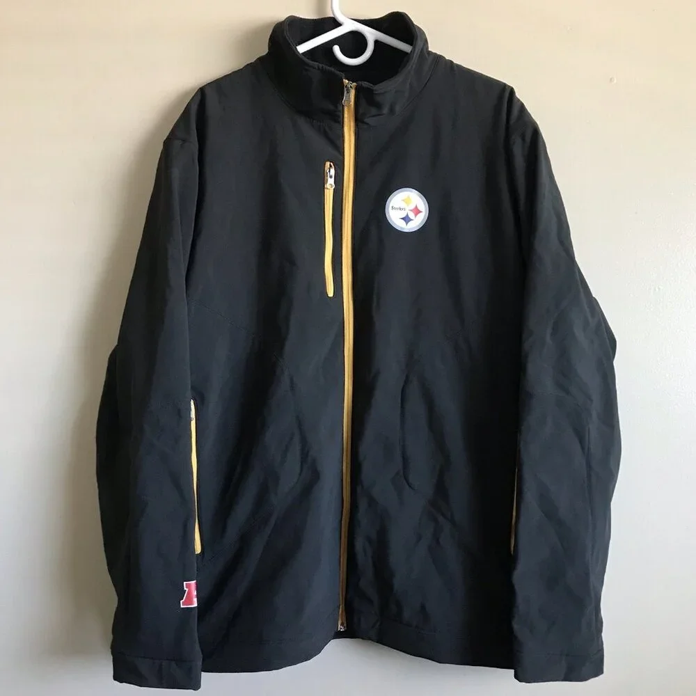 Pittsburgh Steelers Soft Shell Jacket Fleece Lined‎ Black Gold NFL M Size XXL